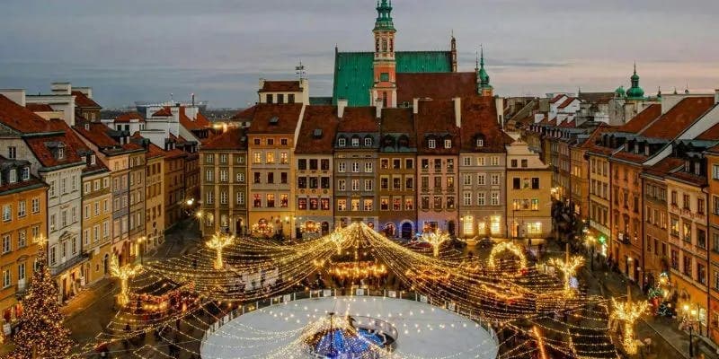 Christmas in Old Town Market Square in Warsaw, Poland