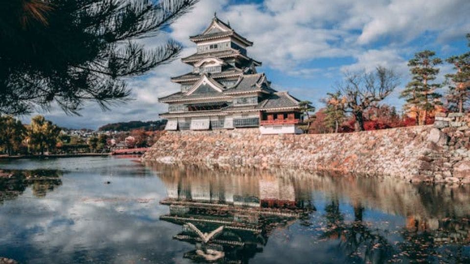 Pagoda Temple Near Lake Under Cloudy Sky


