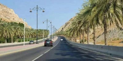 Aerial view of the Al Bahri road connecting the Old town of Muscat with the Muttrah port in Oman.