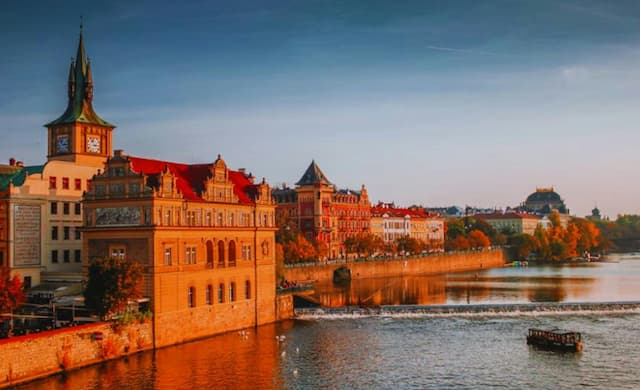 Historic riverside buildings in Prague, Czech Republic