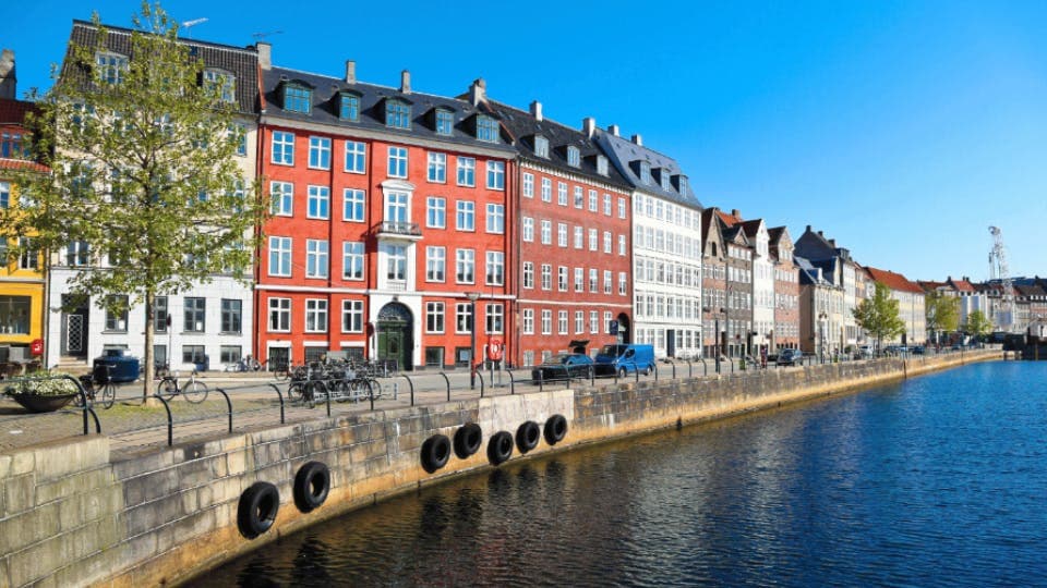 Colorful waterfront buildings in Copenhagen, Denmark