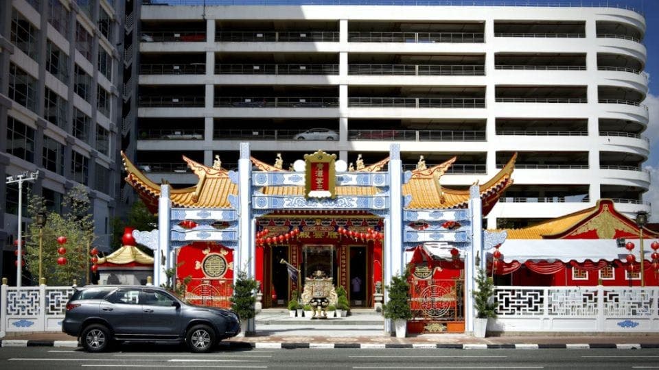 Traditional Chinese temple with colorful entrance