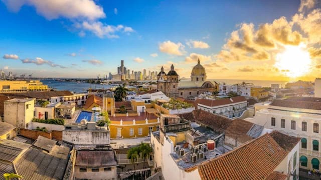 Panoramic view of Cartagena, Colombia at sunset