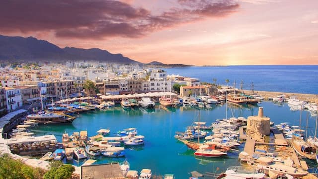 Sunset view of Kyrenia Harbor, Cyprus