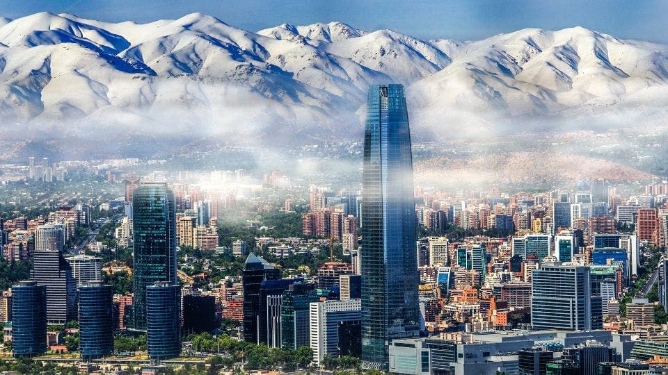 Cityscape of Santiago, Chile with Andes mountains