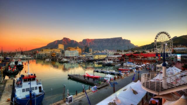 Cape Town waterfront at sunset.